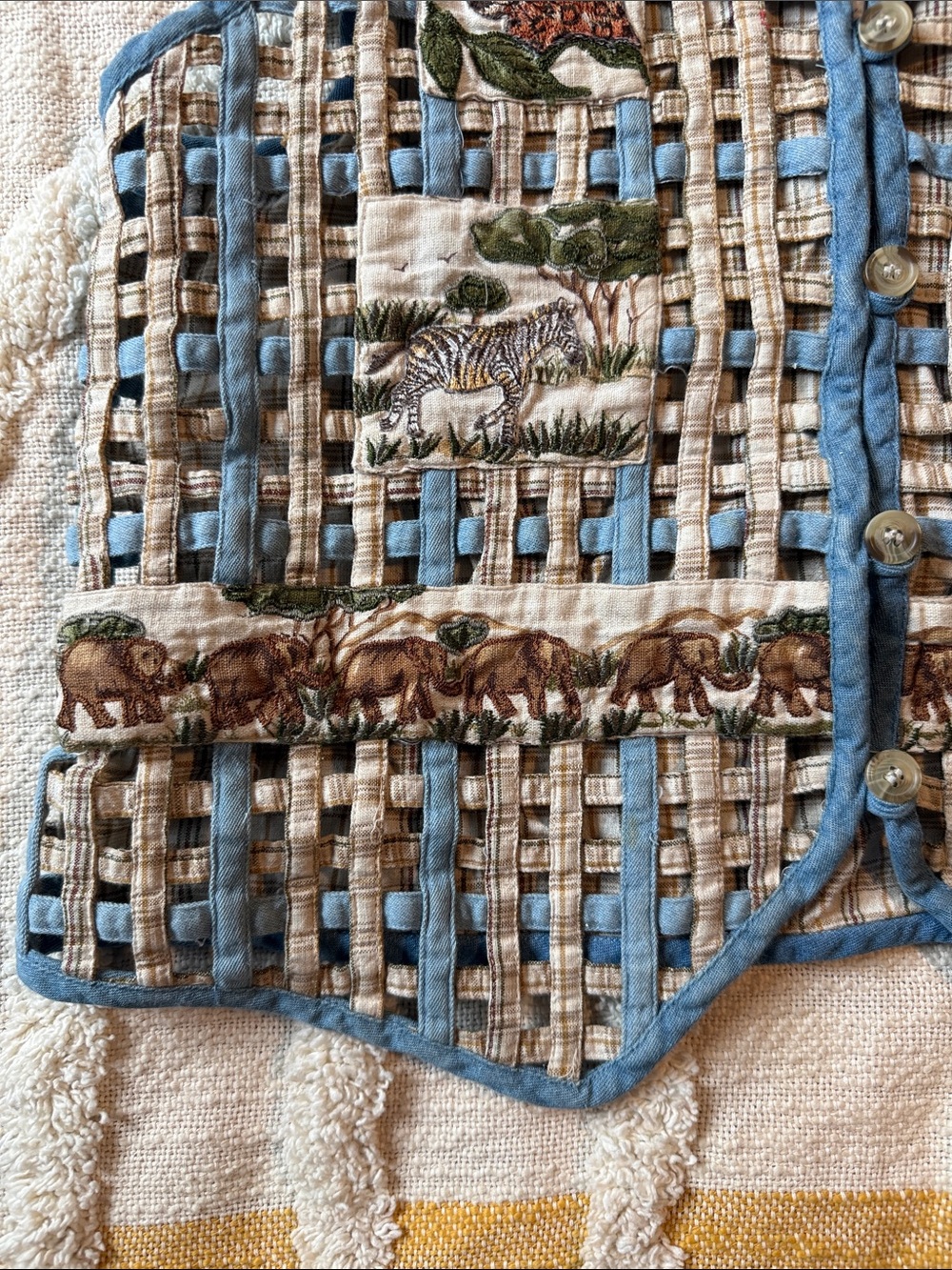 Casey & Max Whimsical Quilted Safari Animal Patchwork Vest - Blue & Beige - Picture 4 of 6
